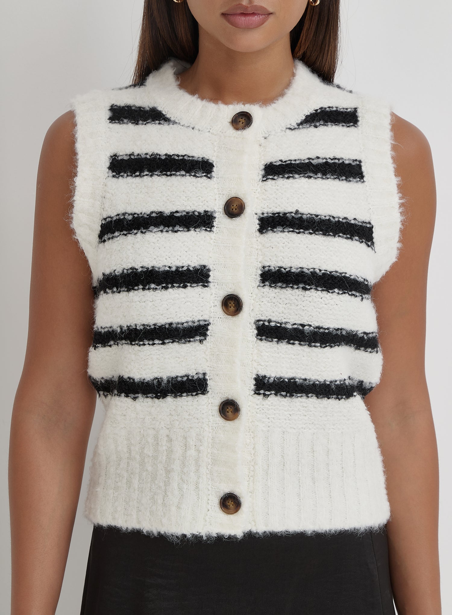 Black And Cream Stripe Knitted Waistcoat